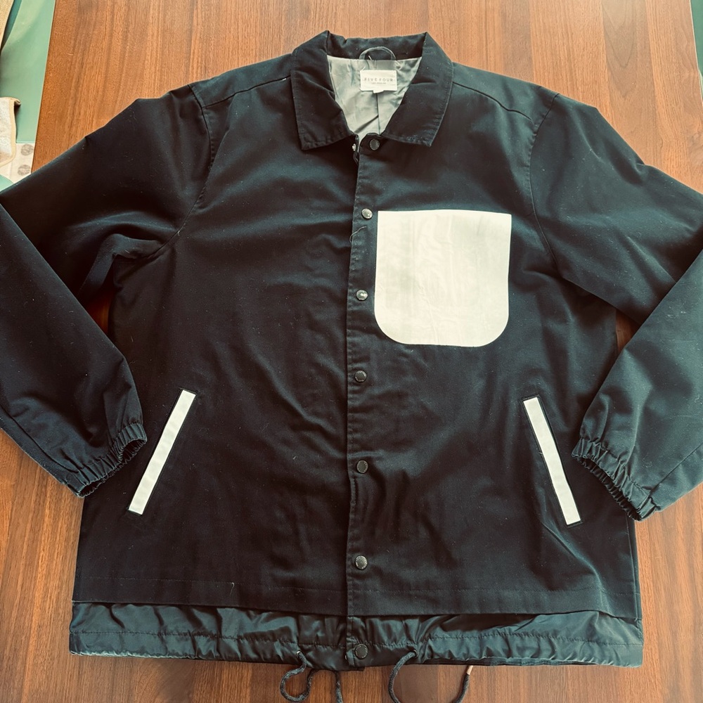 Men’s Big & Tall Sporty Black and White Colorblock Coach Jacket with Nylon Trim